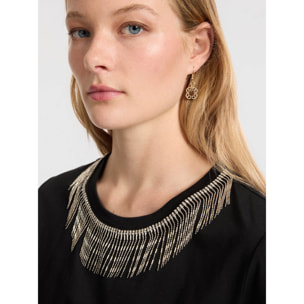 Elena Mirò - Camiseta con flecos de strass - Negro