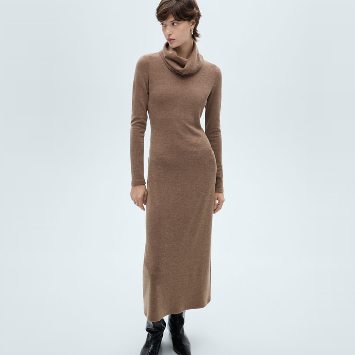 Vestido punto cuello vuelto Gino - marrón