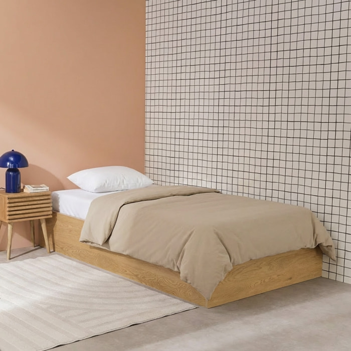 Lit coffre sommier à lattes 90x190cm décor bois  LIFT