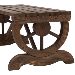 Banco de Jardín de 2 Plazas Banco de Madera con Ruedas Decorativas Estilo Rústico Carga 250 kg para Patio Terraza Balcón 98x50x39,5 cm Carbonizado