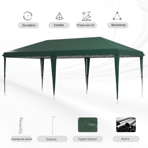 Outsunny Carpa Plegable 6x3 m Cenador de Jardín Gazebo con Altura Ajustable en 3 Niveles Bolsa de Transporte Marco de Acero Anti-UV para Patio Fiestas Camping Verde