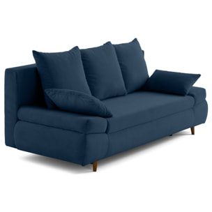 Larson - canapé droit 3 places convertible avec coffre en velours côtelé - Bleu