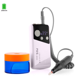 Pulidora de uñas con batería recargable de 2000mAh, hasta 35.000rpm. Velocidad regulable. Incluye 1 cabezal de pulido y lámapara UV de secado.