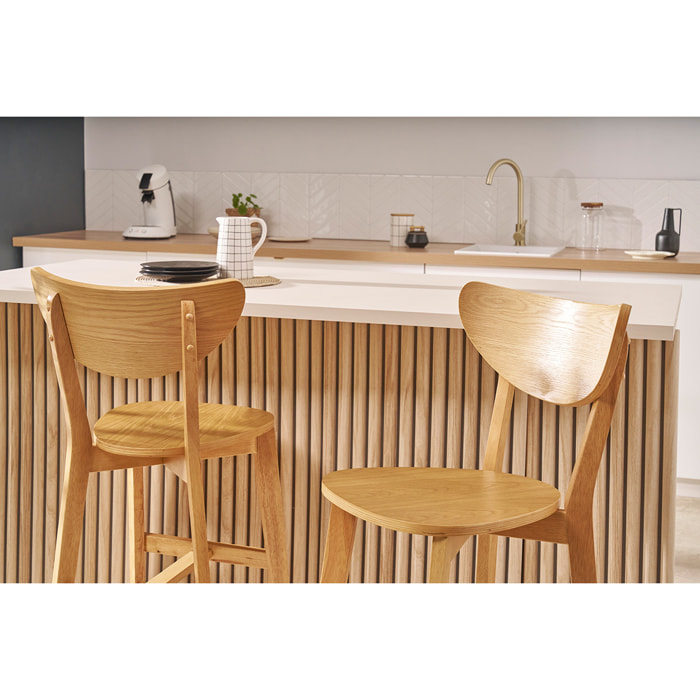Tabourets de bar scandinaves finition chêne H65 cm (lot de 2) LEENA