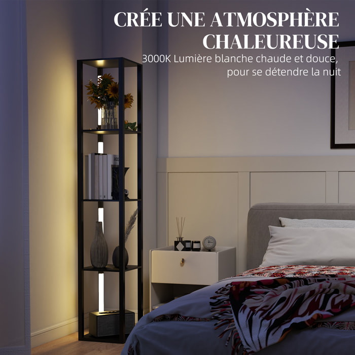 Lampadaire étagères design LED H.163 cm 4 niveaux luminosité réglable MDF noir