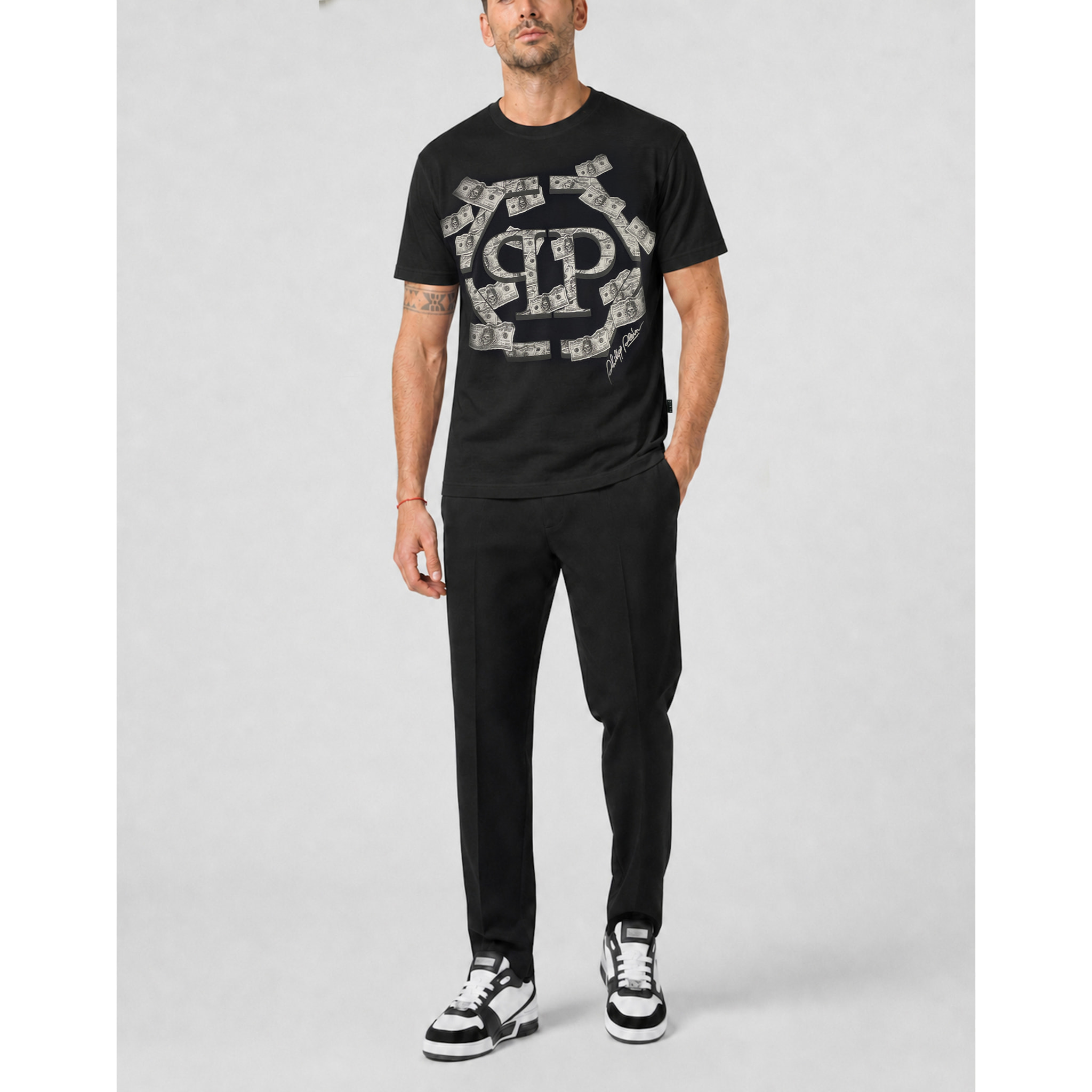PHILIPP PLEIN Camiseta de cuello redondo y manga corta HEXAGON