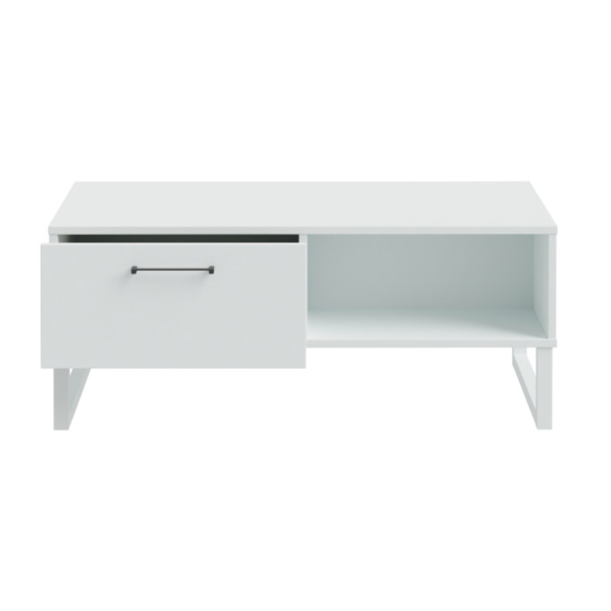Table basse L110 cm 3 niches 1 tiroir au décor gris clair mat - BASIL