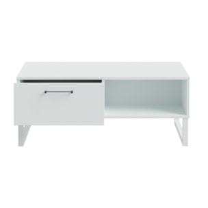 Table basse L110 cm 3 niches 1 tiroir au décor gris clair mat - BASIL