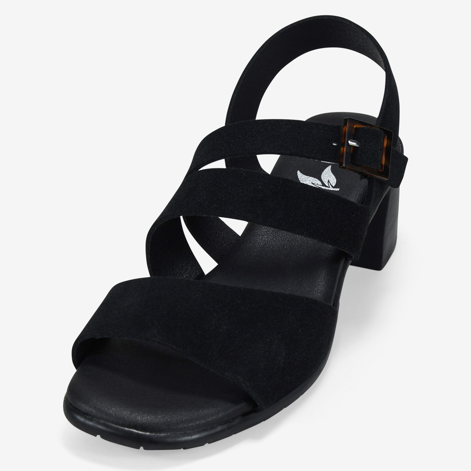 Sandalias de tacón negras en piel con hebilla