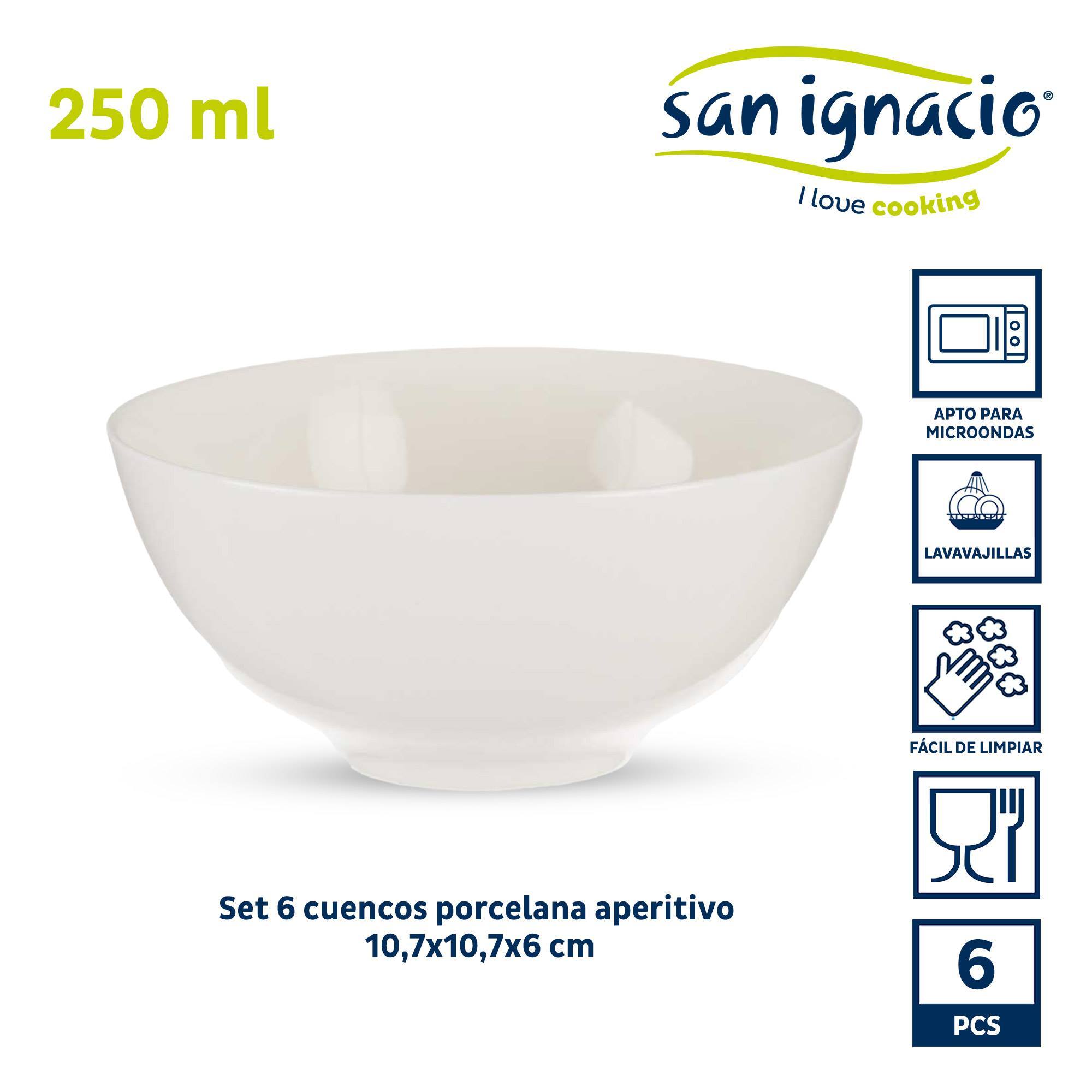 Set 6 cuencos porcelana blanca aperitivo colección vessia