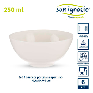 Set 6 cuencos porcelana blanca aperitivo colección vessia