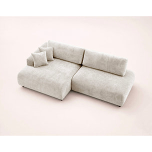Pivoine - Canapé d'angle ouvert gauche 4 places convertible avec coffre en tissu texturé - Beige