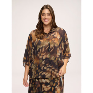 Fiorella Rubino - Blusa kimono con stampa in georgette - Marrone