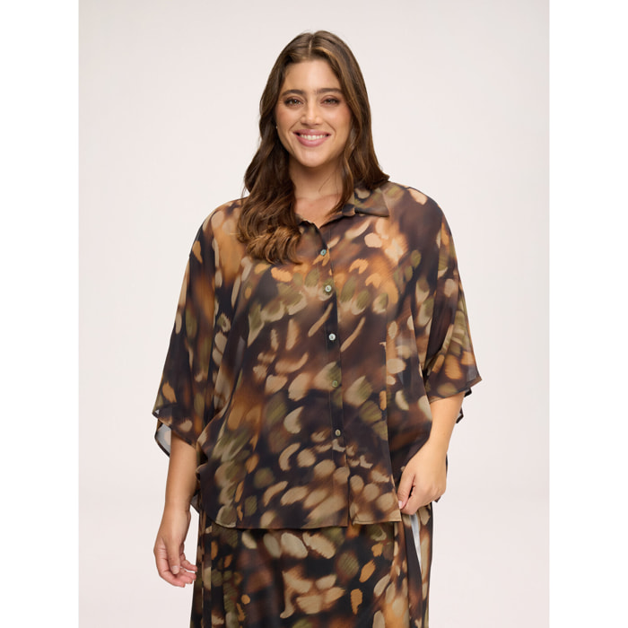 Fiorella Rubino - Blusa kimono con stampa in georgette - Marrone