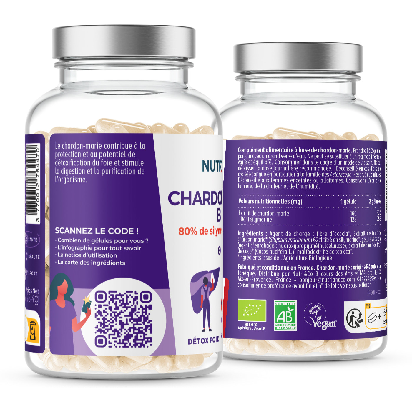 Nutri&Co Chardon-Marie BIO Détox Foie Colon Intestins - 60 gélules