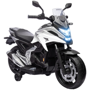 Moto électrique enfant Honda NC750x - musiques, feux AV LED, entrée USB MP3 jack - 2 roues support aux. - blanc