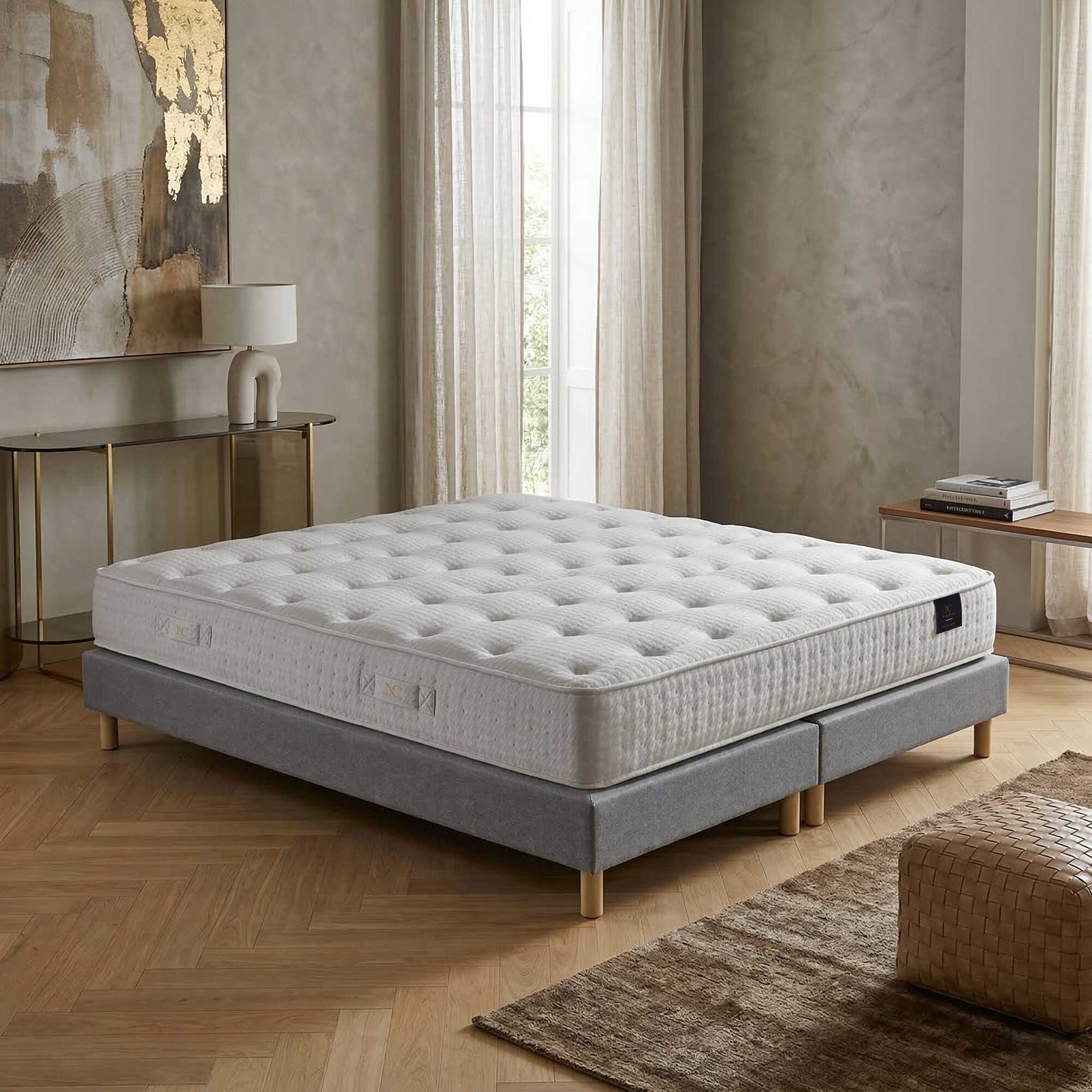 Ensemble matelas ressorts ensachés SÉLÉNÉ 2, accueil latex, H26 cm, sommier gris