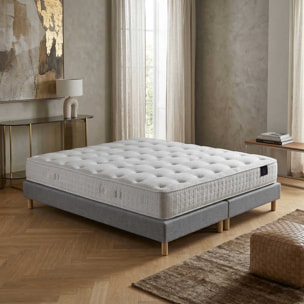 Ensemble matelas ressorts ensachés SÉLÉNÉ 2, accueil latex, H26 cm, sommier gris