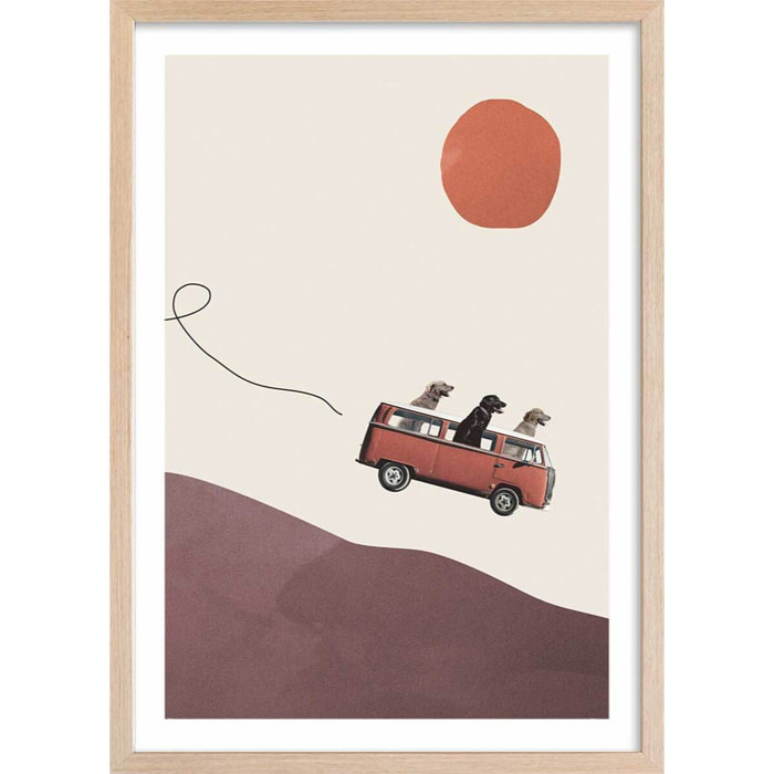 Affiche enfant aventurier Affiche + cadre en bois - Chêne