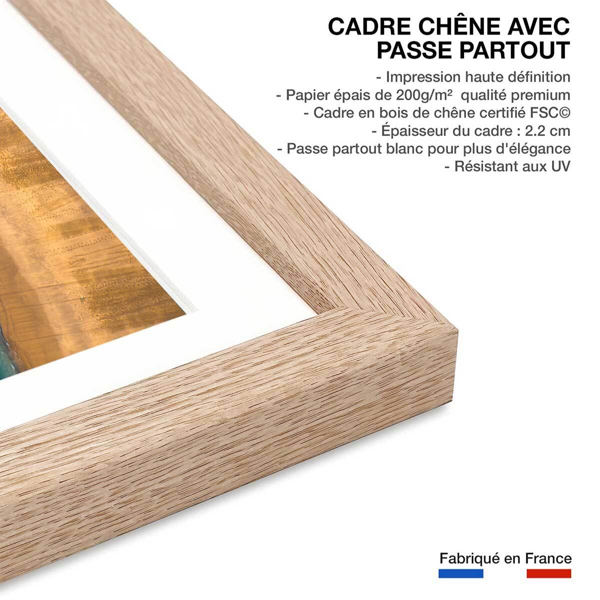 Poster bateaux de pêche Affiche + cadre en bois - Chêne