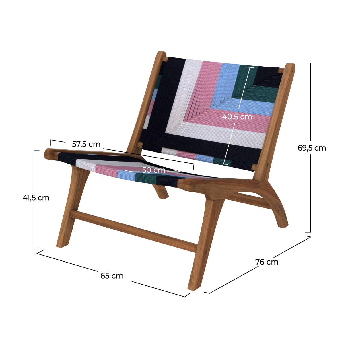 Fauteuil multicolore en fil de laine tressé et bois de teck - Callie