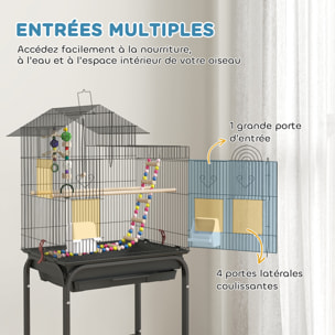 Cage à oiseaux 46 x 36 x 120 cm étagère 2 mangeoires 2 perchoirs balançoire échelle jouet noir
