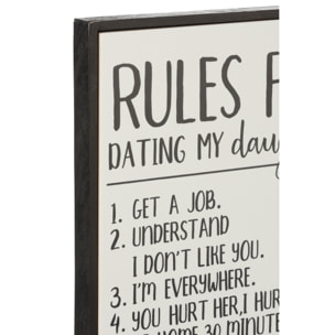 J-Line pancarte 'Rules For Dating My Daughter' - bois/céramique - blanc/noir