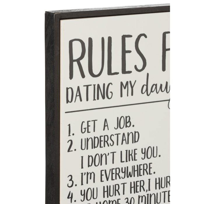 J-Line pancarte 'Rules For Dating My Daughter' - bois/céramique - blanc/noir
