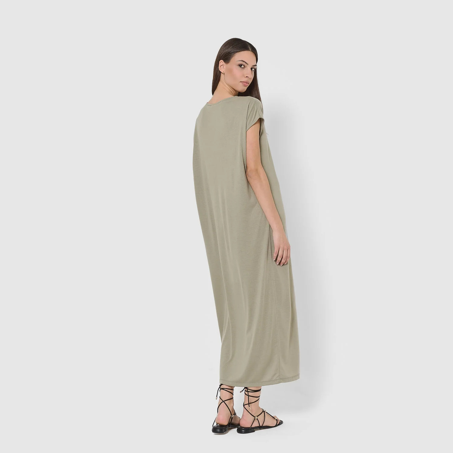 Vestido largo viscosa verde cacería