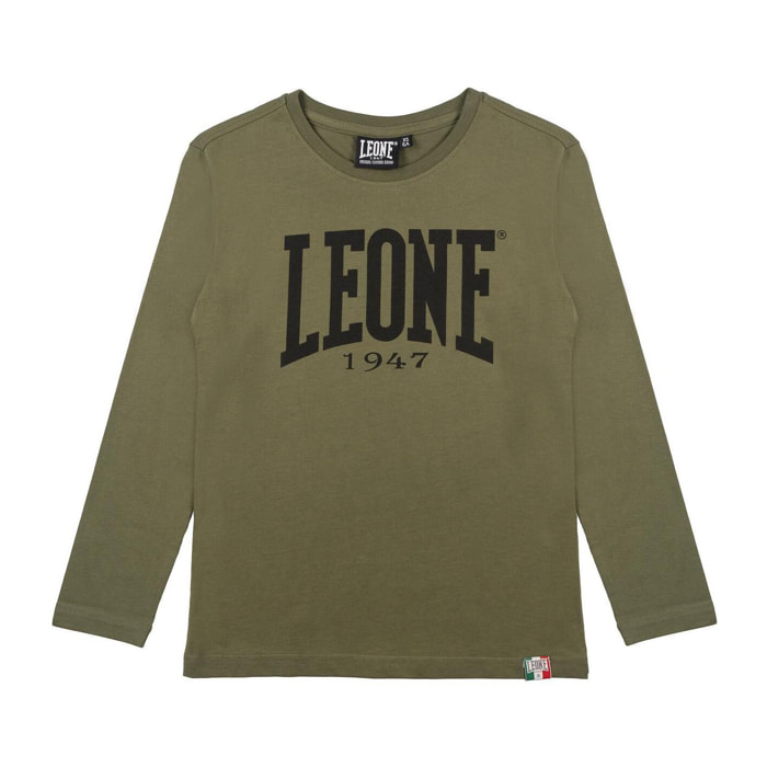 Camiseta básica de manga larga con logo grande de Leone 1947 para niños