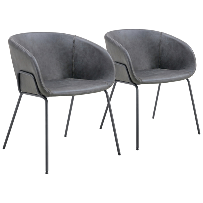 Lot de 2 chaises en simili gris foncé ANDRÉ