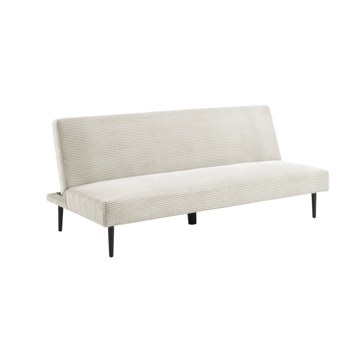 Canapé banquette convertible 3 places velours côtelé crème piétement métal L 180 x P 100 x H 74.5 cm - Max