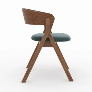 Chaise en bois d'hévéa et tissu vert chiné - Héloïse