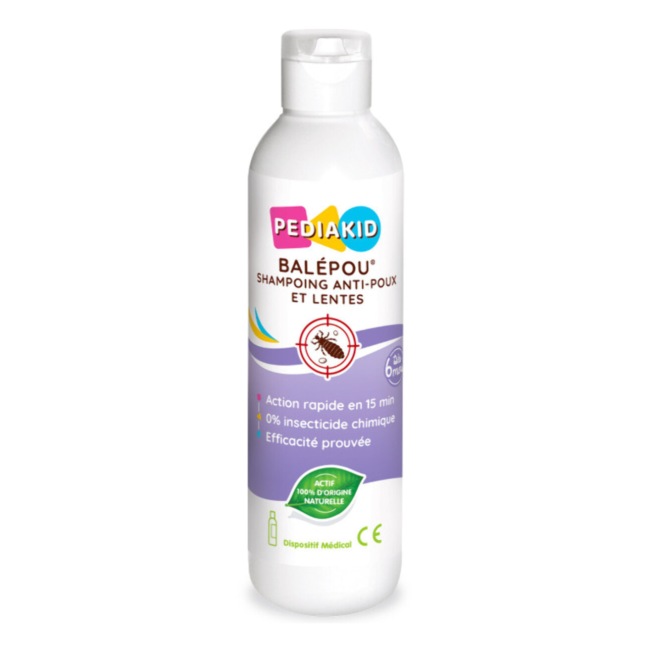 PEDIAKID - Balépou® Shampoing - Traitement Anti-Poux et Lentes Naturel - Agit en 15 minutes - Dès 3 mois - Dispositif Médical - Flacon 200ml