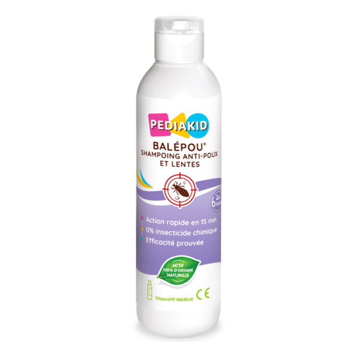 PEDIAKID - Balépou® Shampoing - Traitement Anti-Poux et Lentes Naturel - Agit en 15 minutes - Dès 3 mois - Dispositif Médical - Flacon 200ml