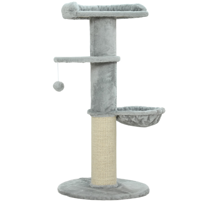 Arbre à chat design gris clair H.103cm - griffoir, hamac, jeu boule, plateformes