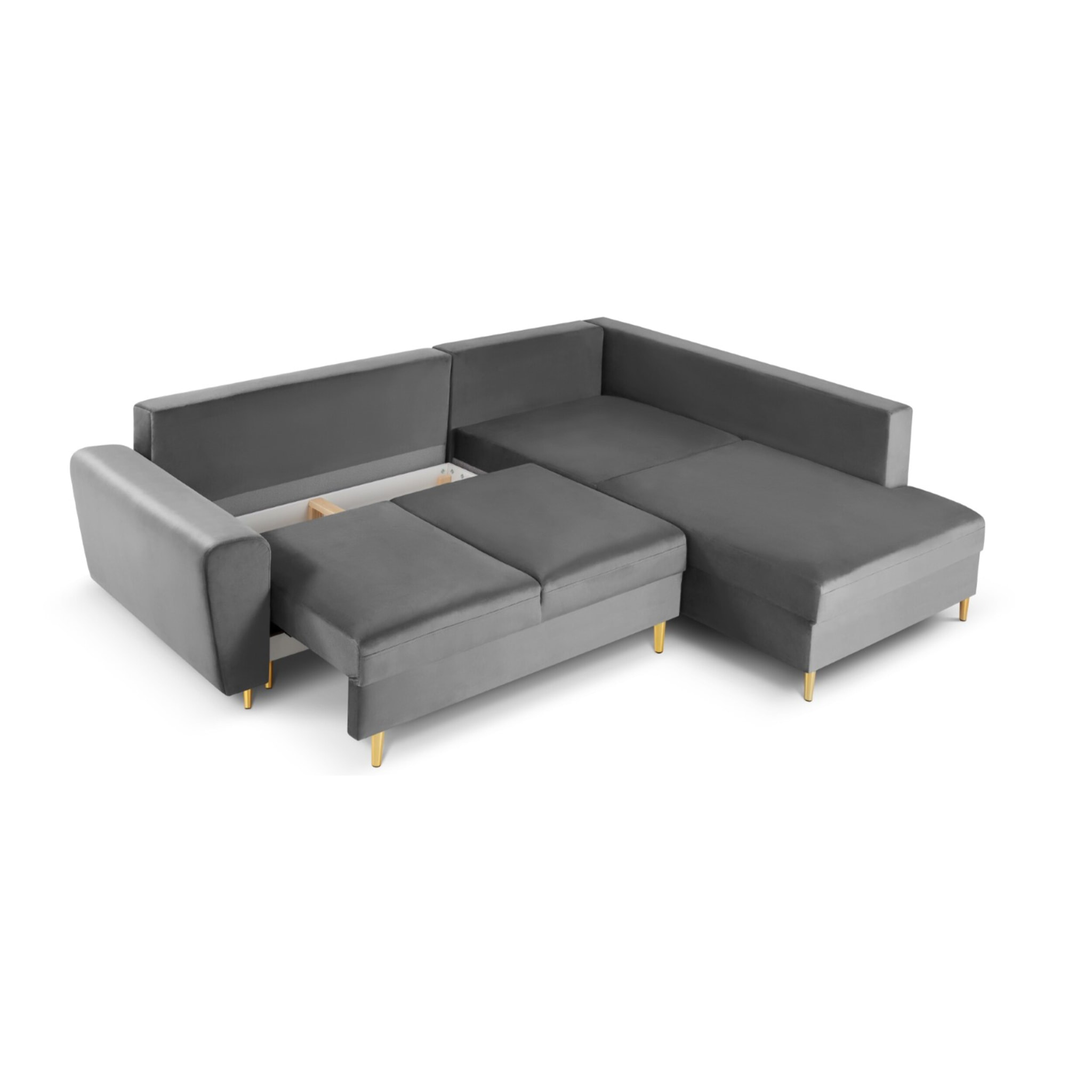 Canapé d'angle droit convertible avec coffre de rangement "Kyoto" 5 places en velours gris clair
