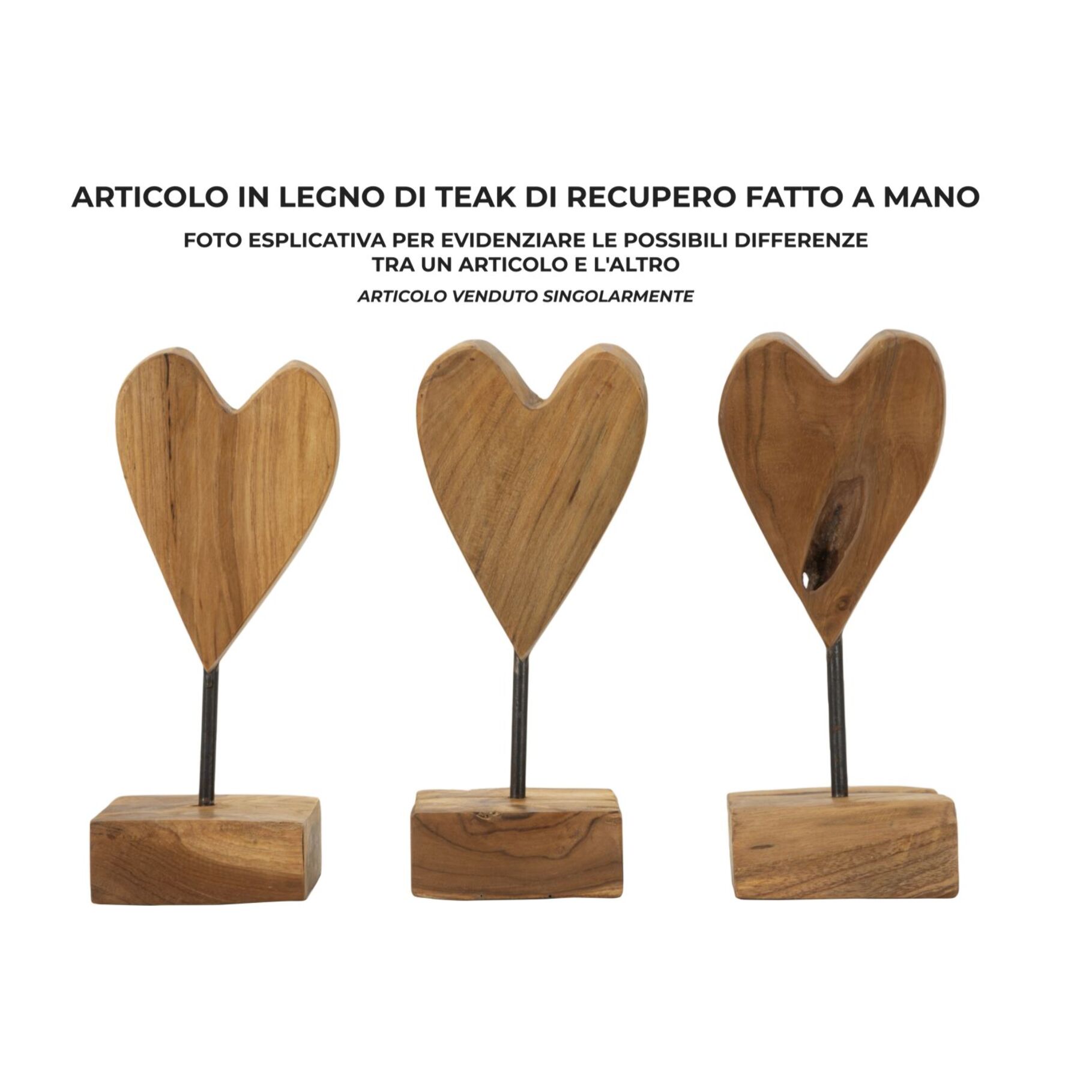 SCULTURA CUORE IN TEAK RIC. CM 10X10X25 (PEZZI UNICI - NON RIP. IN SERIE)