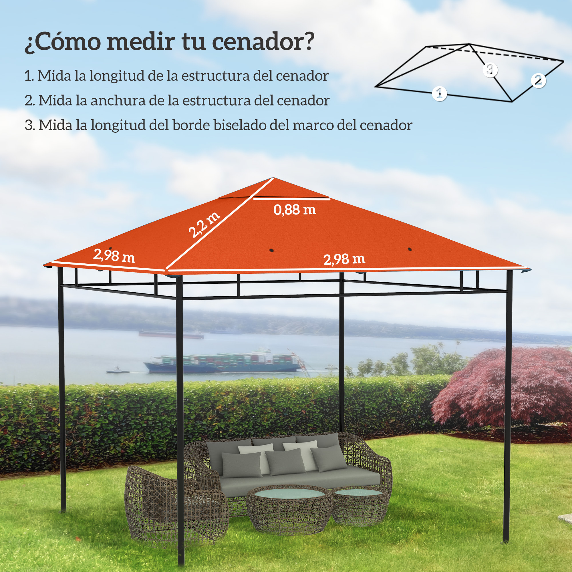 Outsunny Techo de Repuesto para Cenador, 3x3 m, Cubierta de Repuesto con 8 Orificios de Drenaje, Ventilación y Protección UV, SOLO Toldo de Recambio para Pabellón Gazebo, Naranja