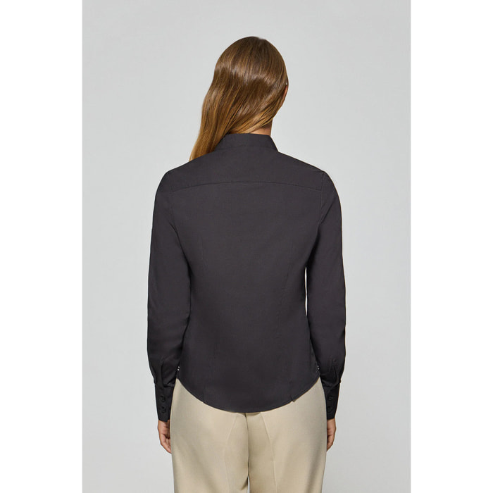 Camicia slim in popeline nera con logo Rigby Go ricamato