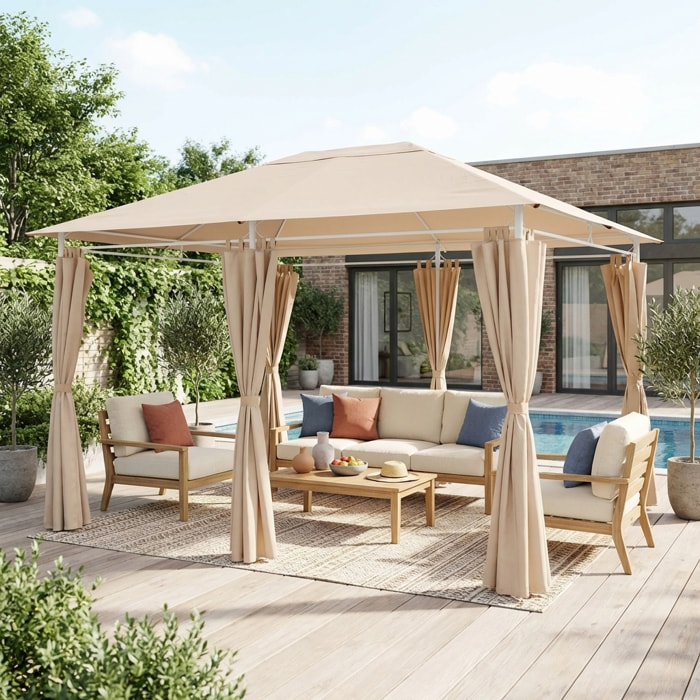 Toile + rideaux pour tonnelle 3x4m Divio TOILE + RIDEAUX POUR TONNELLE 3X4M DIVIO