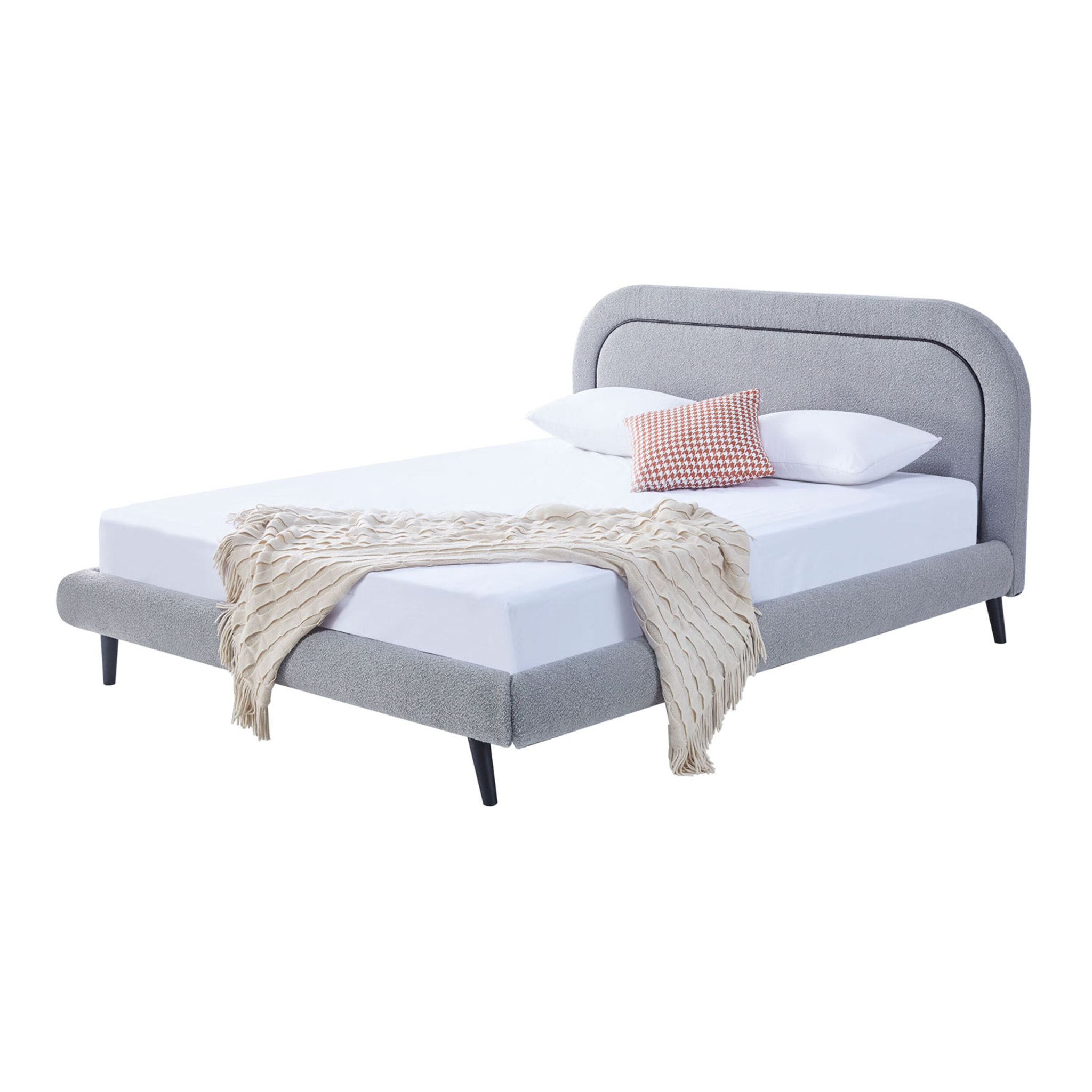 Shiva - Letto matrimoniale in tessuto bouclè, rete a doghe 160x200cm, colore grigio