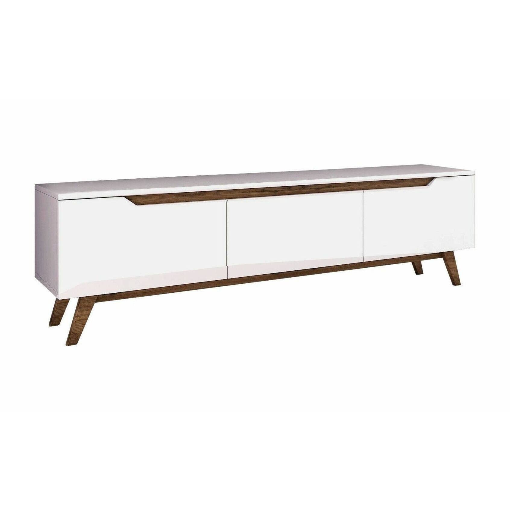 Mobile porta TV Apatite, Credenza da soggiorno, Armadio basso per TV, Base parete attrezzata, 180x35h49 cm, Bianco e Noce