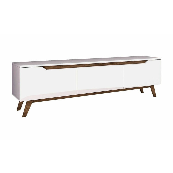 Mobile porta TV Apatite, Credenza da soggiorno, Armadio basso per TV, Base parete attrezzata, 180x35h49 cm, Bianco e Noce