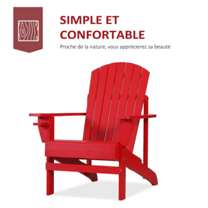 Fauteuil de jardin Adirondack grand confort porte-gobelet intégré bois de sapin traité peint rouge