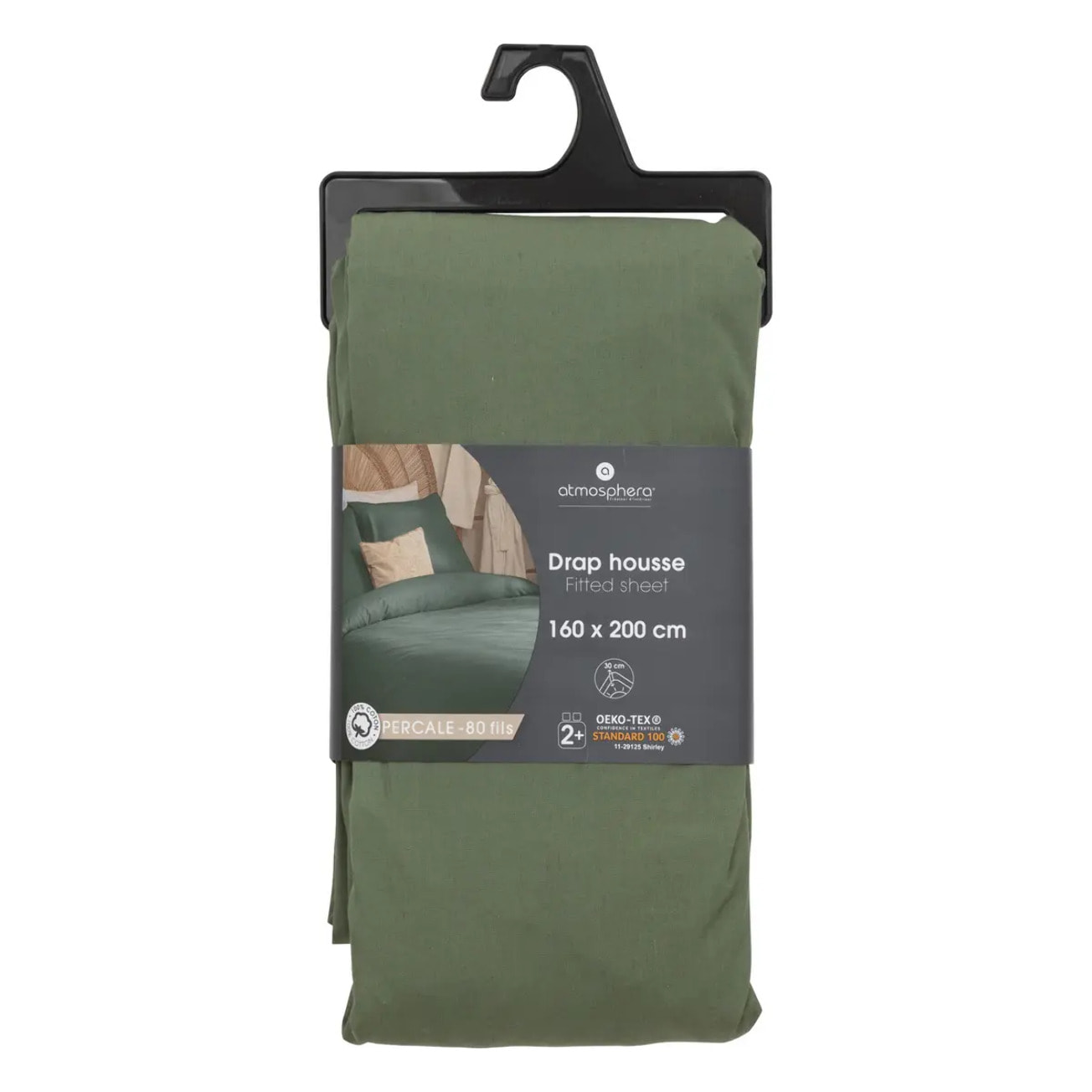Drap-housse percale vert 160x200cm