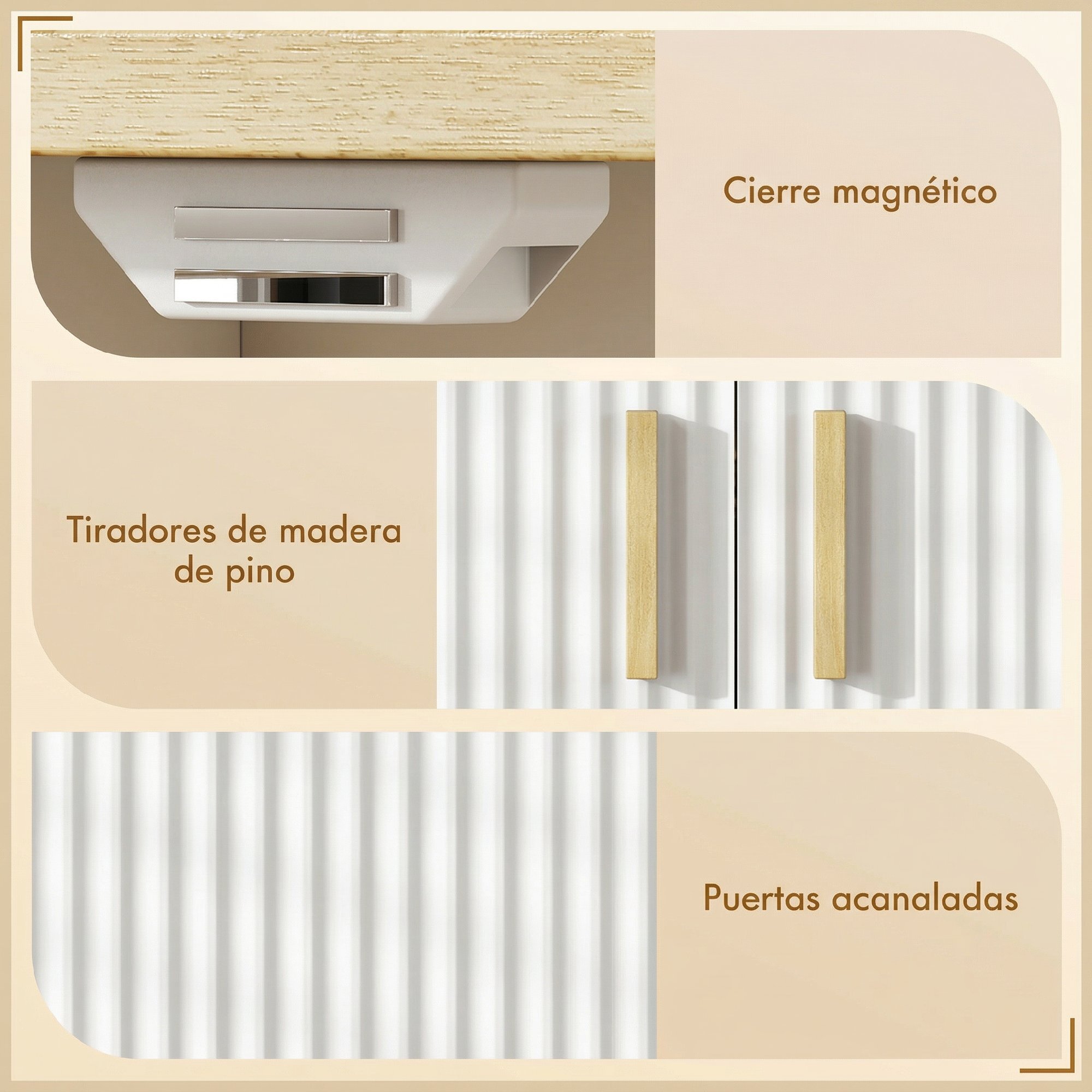 Mueble Bajo Lavabo, Mueble de Baño con Estante Ajustable, Puertas Acanaladas y Patas de Madera, para Lavabo sin Pedestal, 60x30x61 cm, Blanco