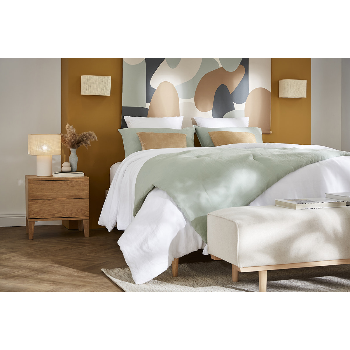 Table de chevet avec rangements 2 tiroirs scandinave bois clair chêne L50 cm FREDDY