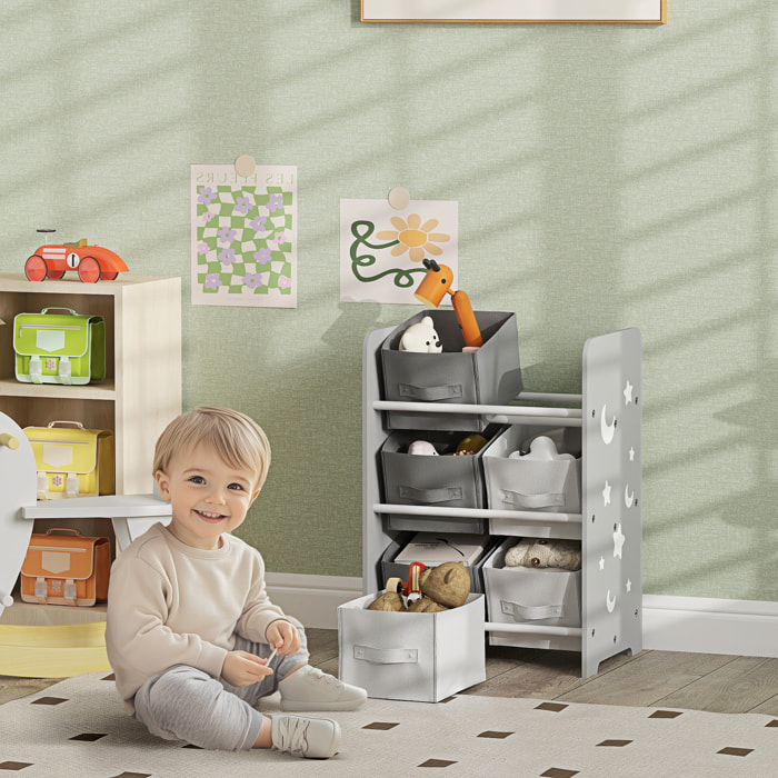 Estantería Infantil para Niños de +3 Años Estantería para Juguetes con 6 Cajas de Tela no Tejida Extraíbles Organizador de Juguetes para Dormitorio Guardería 43x30x60 cm Gris