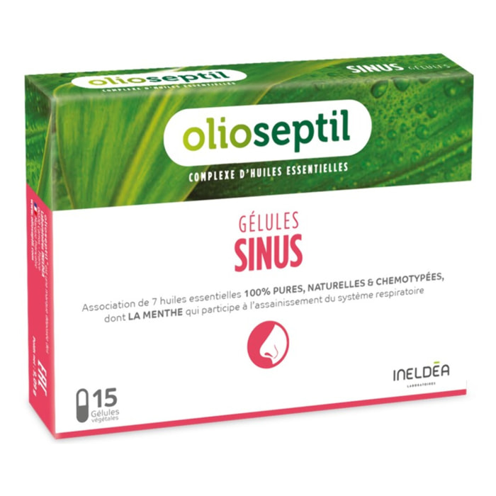 OLIOSEPTIL - Sinus - Complexe de 7 Huiles Essentielles Pures et Chémotypées en Gélules Végétales L-Vcaps - Dès 15 Ans - Participe au Fonctionnement Optimal du Système Respiratoire - 15 Gélules